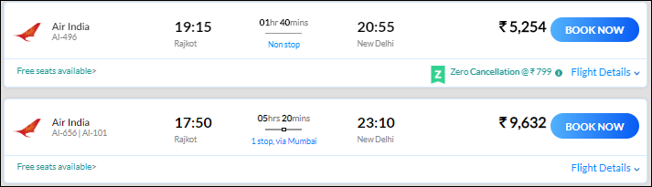 rajkot to new delhi flights